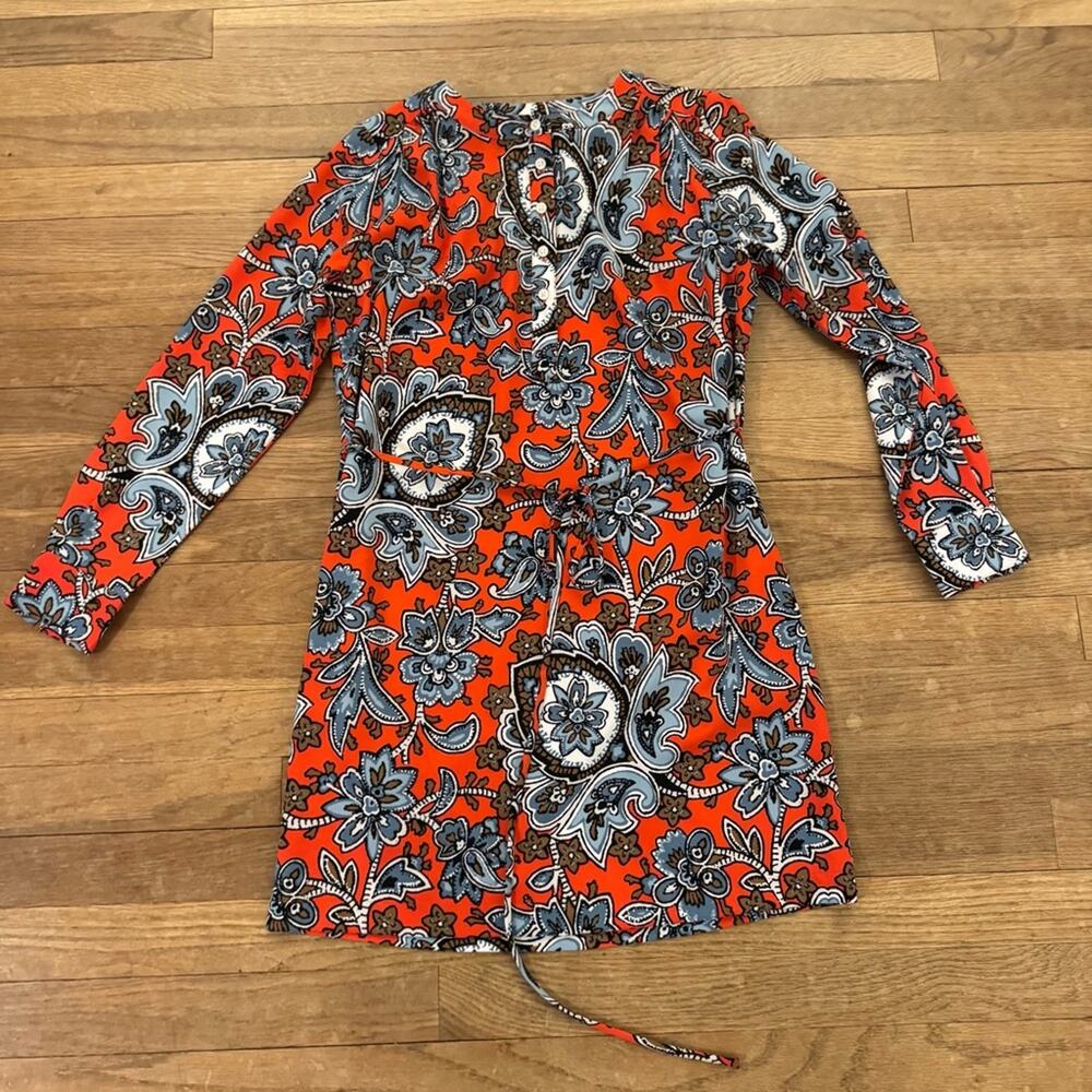 Loft orange blue paisley long sleeve belted mini shirt dress size XXSP
b48
